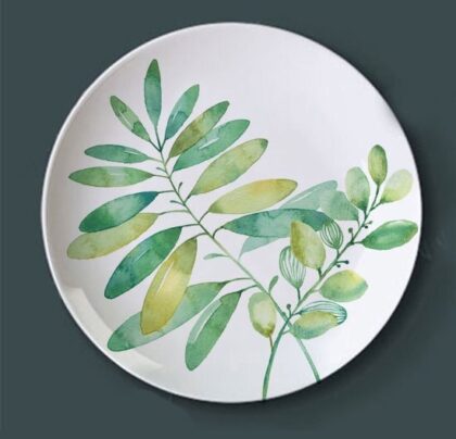 Green Plant Plates Ink Jungle Painting Ceramic Dish, Style 2