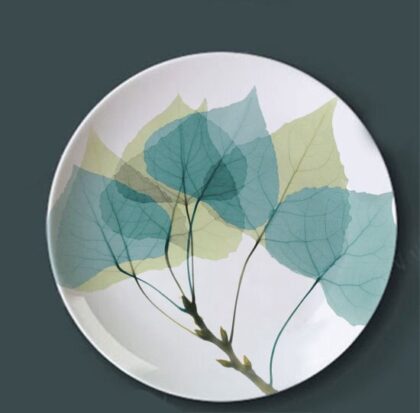 Green Plant Plates Ink Jungle Painting Ceramic Dish, Style 1
